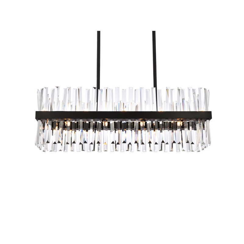 Maklaine Iron Crystal Black Chandelier Rectangular Dimmable 36