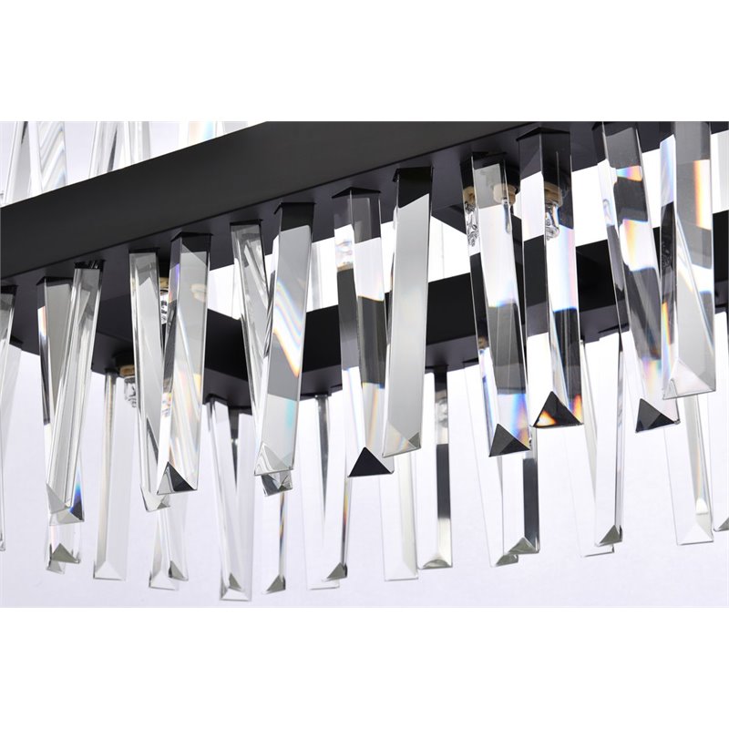 Maklaine Iron Crystal Black Chandelier Rectangular Dimmable 36