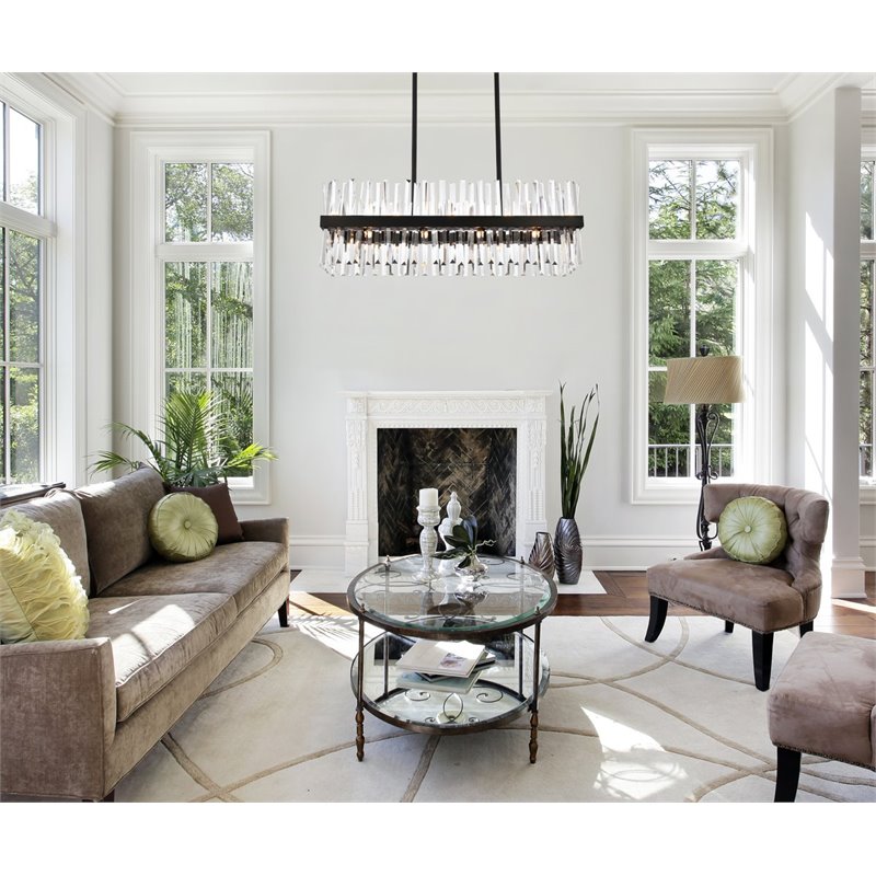 Maklaine Iron Crystal Black Chandelier Rectangular Dimmable 36