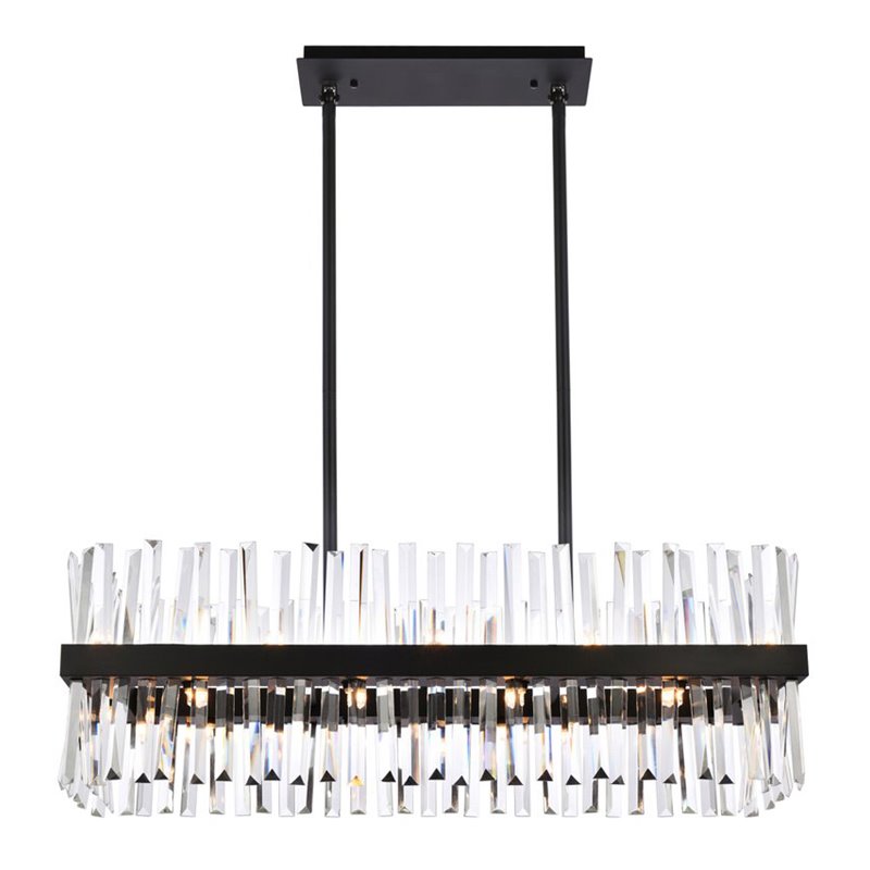 Maklaine Iron Crystal Black Chandelier Rectangular Dimmable 36
