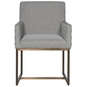 Maklaine Fabric Modern Dining Arm Chair Set of 2 in Gray with Bronze Base