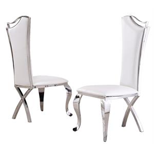 Maklaine Faux Leather White Side Chair Rectangular Set of 2 Assembled