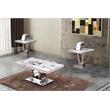 Maklaine White Marble 3pc Coffee Table Set w/ Silver Stainless Steel Base