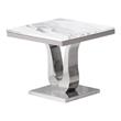 Maklaine White Marble 3pc Coffee Table Set w/ Silver Stainless Steel Base