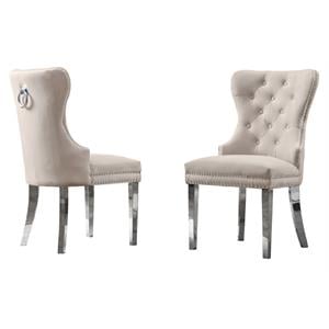 Maklaine Tufted Cream Velvet Side Chairs with Silver Stainless Steel (Set of 2)