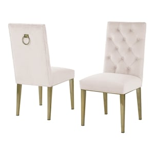 Maklaine Velvet Tufted Side Chairs in Cream with Gold Chrome Legs (Set of 2)