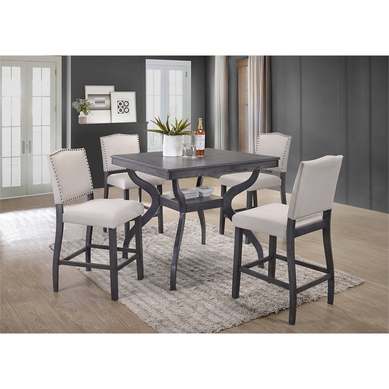 Maklaine Wood Dark Gray Counterheight Square Dining Table 40