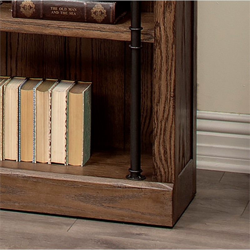 Maklaine Tall Wood Bookcase Wall with Ladder Storage Organizer in Brown