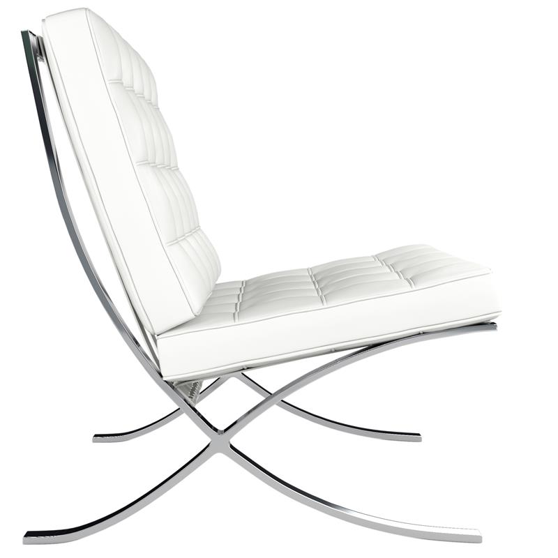 Maklaine 30 inches Real Leather and Stainless Steel Lounge Chair in White