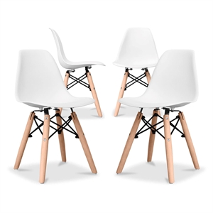 Maklaine 21.75 inches Plastic and Wood Kids Playroom Chairs in White (Set of 4)