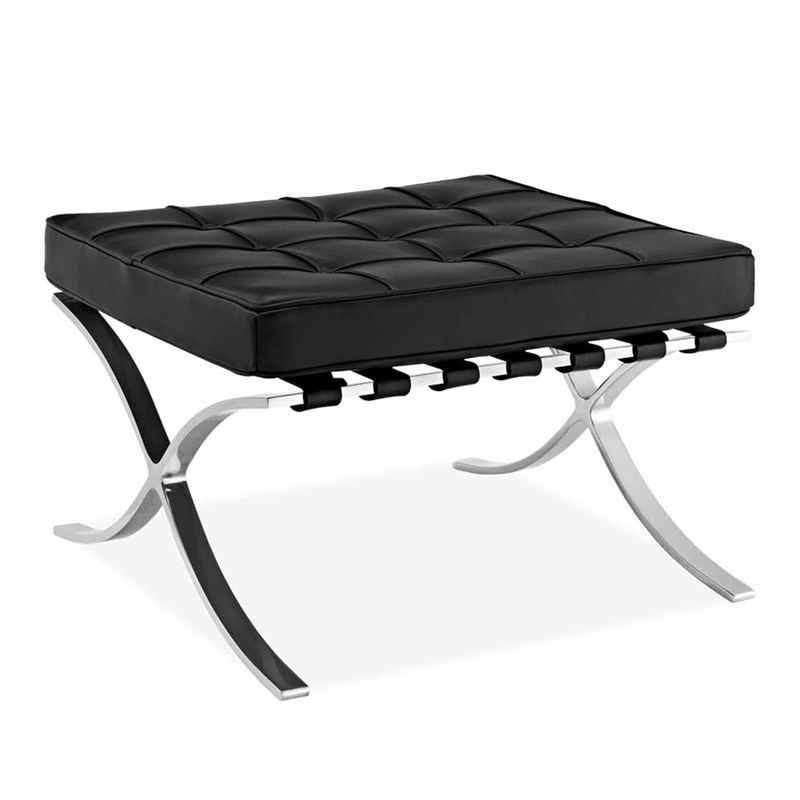 Maklaine 32 inches Real Leather and Stainless Steel Stool in Black