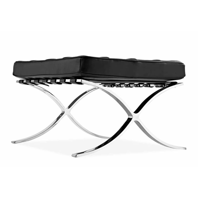 Maklaine 32 inches Real Leather and Stainless Steel Stool in Black