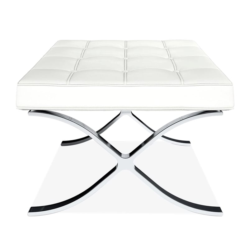 Maklaine 32 inches Real Leather and Stainless Steel Stool in White