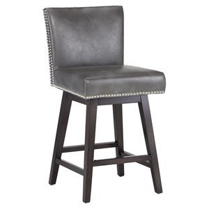 Maklaine Faux Leather Gray Bar Stool Chair Square Rotating Footrest 37&quot Assembled