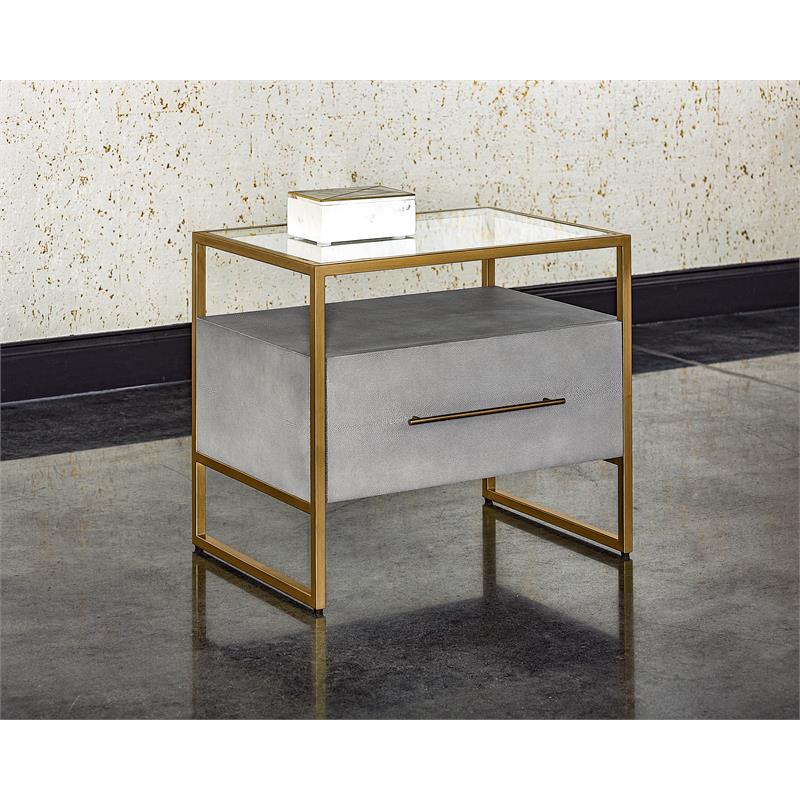 Maklaine Rectangular Modern Bonded Leather and Steel Nightstand in Gray