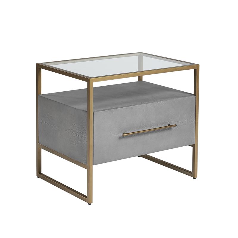 Maklaine Rectangular Modern Bonded Leather and Steel Nightstand in Gray