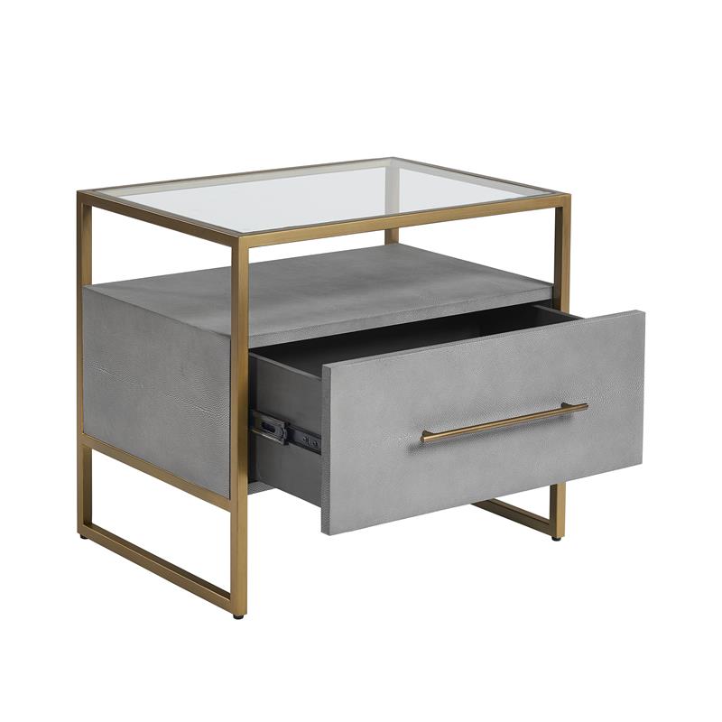 Maklaine Rectangular Modern Bonded Leather and Steel Nightstand in Gray