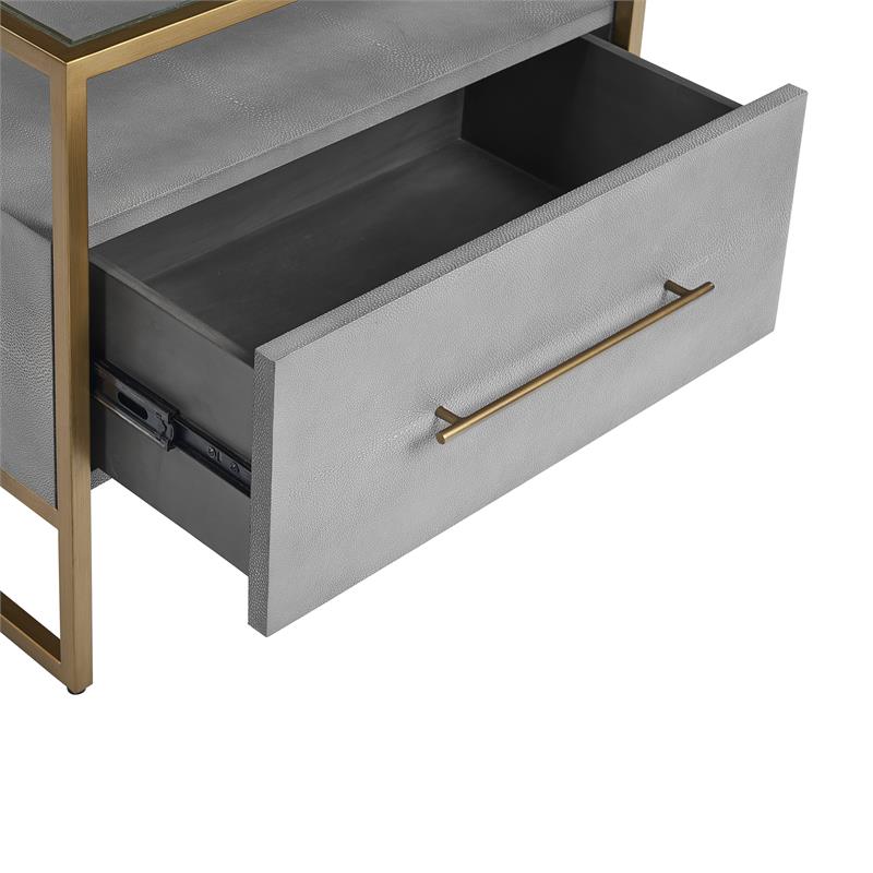 Maklaine Rectangular Modern Bonded Leather and Steel Nightstand in Gray