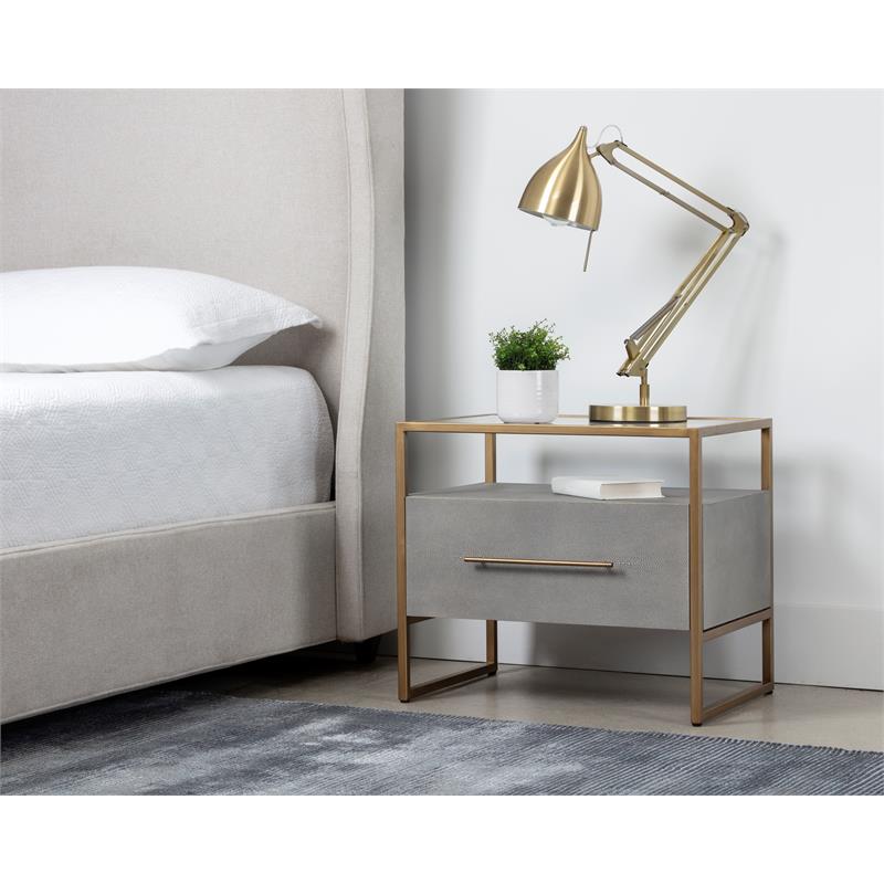 Maklaine Rectangular Modern Bonded Leather and Steel Nightstand in Gray