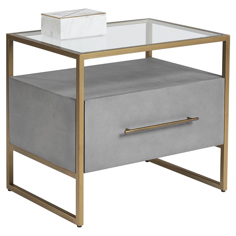 Maklaine Rectangular Modern Bonded Leather and Steel Nightstand in Gray