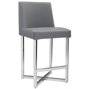 Maklaine 25.25&quot Contemporary Faux Leather Counter Stool in Gray