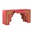Maklaine MDF Coral Pink Desk Rectangular Woven Rattan Accents 62