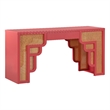 Maklaine MDF Coral Pink Desk Rectangular Woven Rattan Accents 62