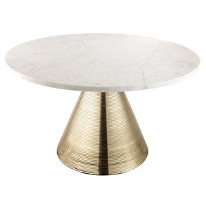 Maklaine 17.5&quotH Transitional Marble Coffee Table in White Finish