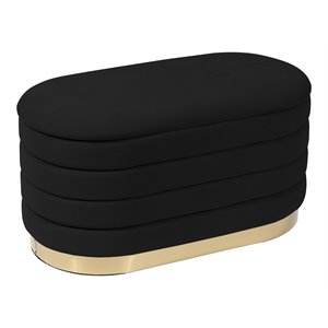 Maklaine 16.5&quotH Transitional Velvet Storage Bench in Black Finish