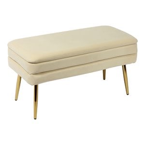 Maklaine 16.5&quotH Transitional Velvet Storage Bench in Beige Finish