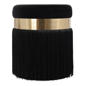 Maklaine 16.3&quotH Transitional Velvet and MDF Ottoman in Black