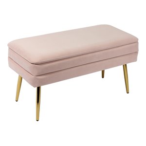 Maklaine Velvet Blush Pink Storage Bench Rectangular Channel Tufting 31.3&quotW x 14.8&quotD x 16.5&quotH