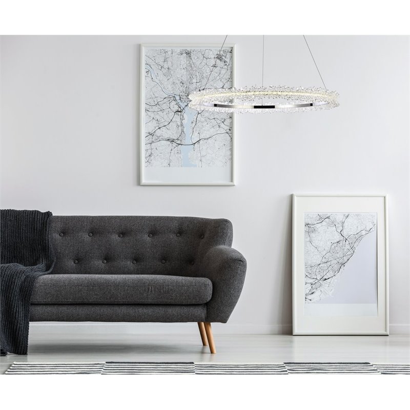 Maklaine LED 34inches Modern Aluminum Pendant in Chrome Finish
