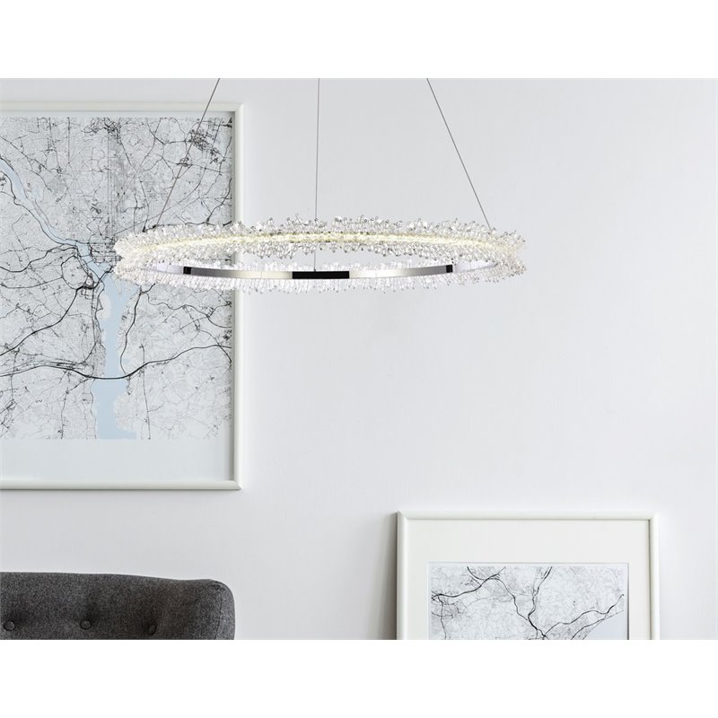 Maklaine LED 34inches Modern Aluminum Pendant in Chrome Finish
