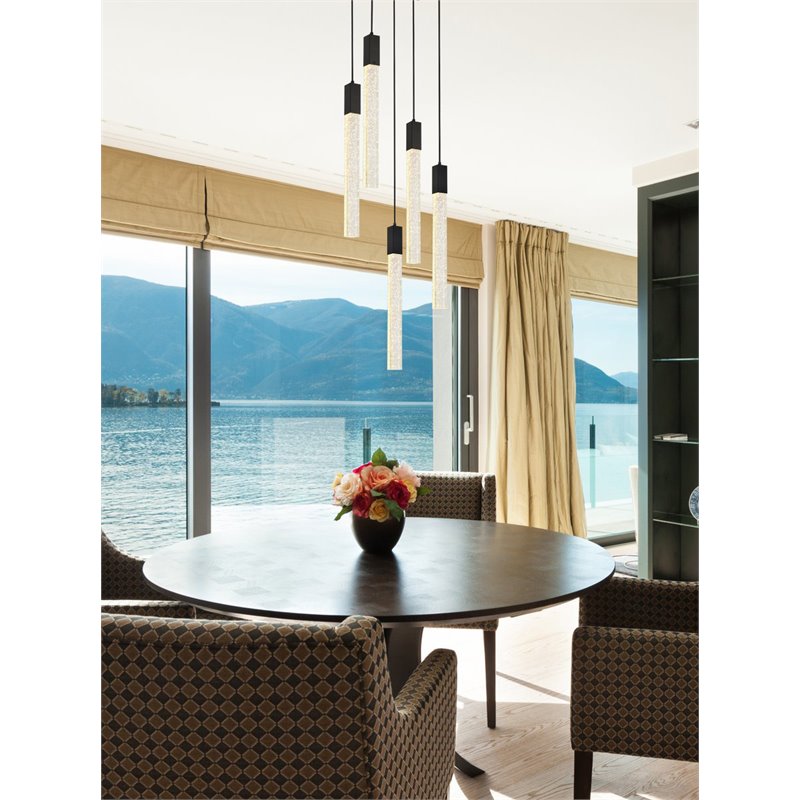 Maklaine 5-Light Modern Metal and Crystal Pendant in Black Finish