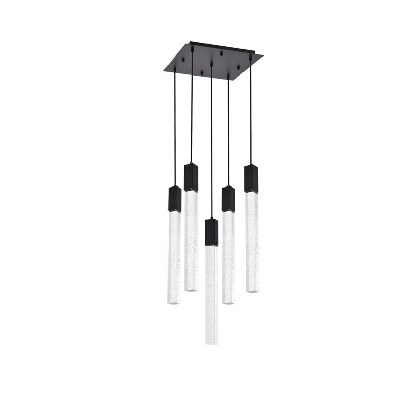 Maklaine 5-Light Modern Metal and Crystal Pendant in Black Finish
