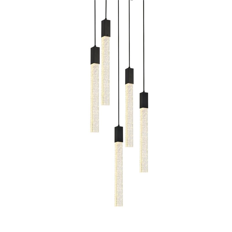 Maklaine 5-Light Modern Metal and Crystal Pendant in Black Finish