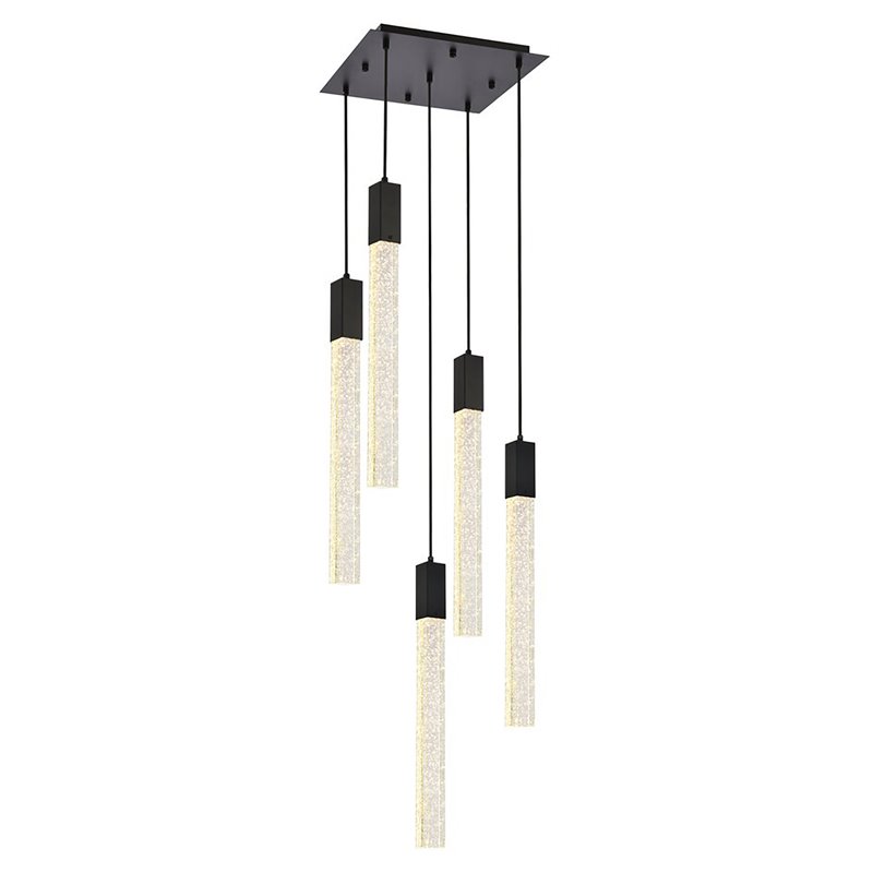 Maklaine 5-Light Modern Metal and Crystal Pendant in Black Finish
