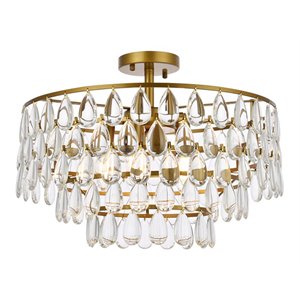 Maklaine Iron Crystal Brass Flush Mount Round 20&quot