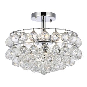 Maklaine 14&quot Modern Iron and Crystal Flush Mount in Chrome Finish