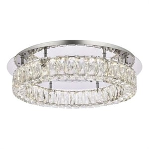 Maklaine 22&quot Metal and Crystal LED Single Flush Mount in Chrome