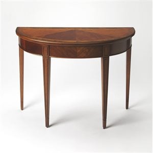 Maklaine Modern / Contemporary OLIVE ASH BURL DEMILUNE CONSOLE TABLE