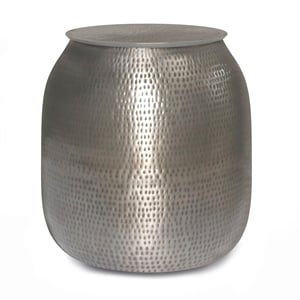 Maklaine Industrial 19&quot Metal Storage Accent End Table Antique Silver