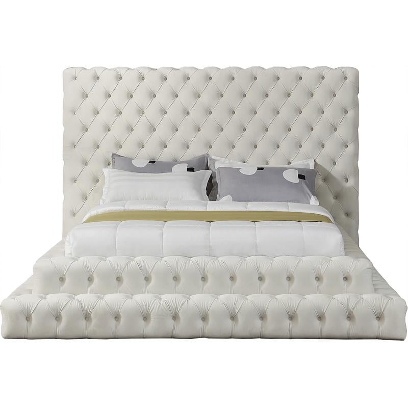 Maklaine Velvet Cream Queen Bed Rectangular Contemporary 98