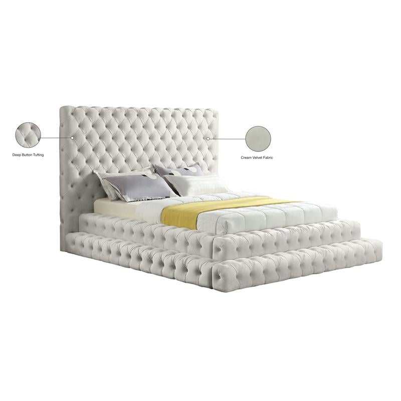 Maklaine Velvet Cream Queen Bed Rectangular Contemporary 98