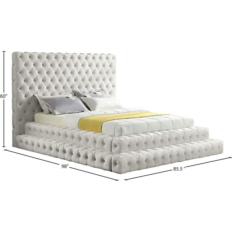 Maklaine Velvet Cream Queen Bed Rectangular Contemporary 98