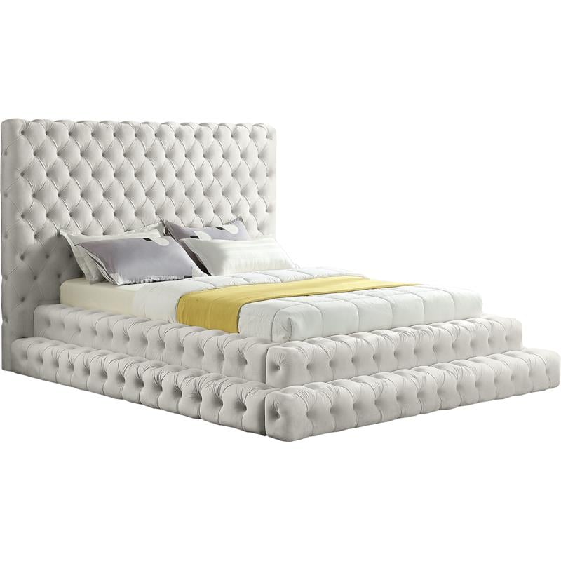 Maklaine Velvet Cream Queen Bed Rectangular Contemporary 98