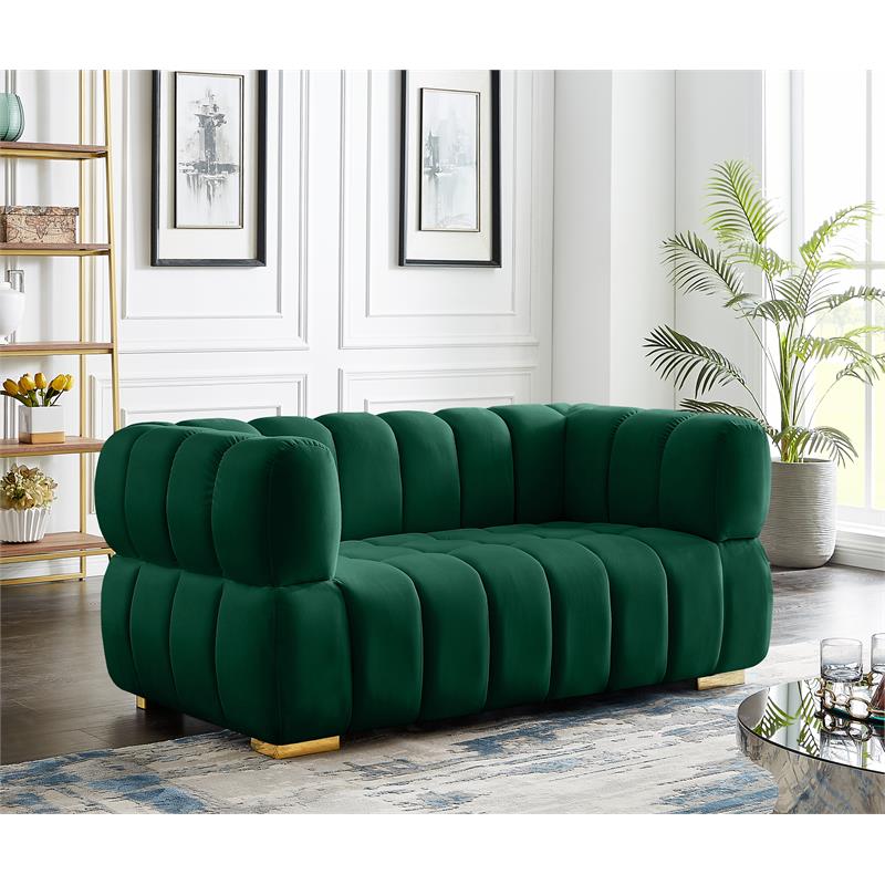 Maklaine Contemporary Velvet Loveseat with 2 Sets of Legs in Green