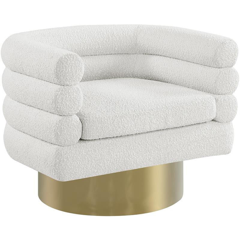 Maklaine Contemporary Boucle Fabric Swivel Accent Chair in Cream