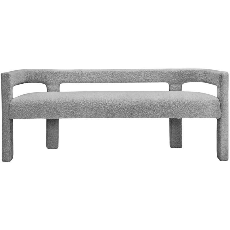 Maklaine Modern / Contemporary Gray Finish Boucle Fabric Bench